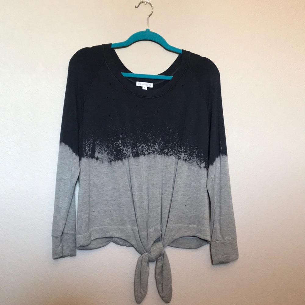 Socialite navy and grey sweater with tie front